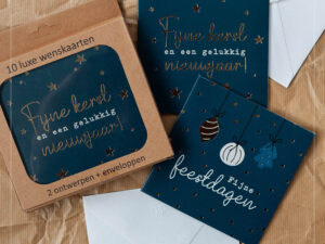 KP® Kerstkaarten 12x12cm - Fijne Kerst & een gelukkig nieuwjaar - 5x2 dessins + envelop