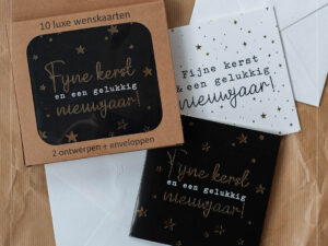 KP® Kerstkaarten 12x12cm - Fijne Kerst & een gelukkig nieuwjaar (zwart/wit) - 5x2 dessins + envelop