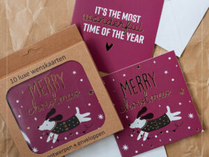 KP® Kerstkaarten 12x12cm - Merry Christmas + Hond - 5x2 dessins + envelop