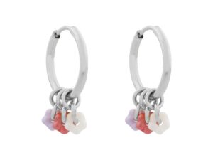Oorbellen minimalistisch flowerpower wit/roze/paars