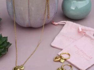 Pink Ribbon ballchain ketting met groot en klein hart by Bazou
