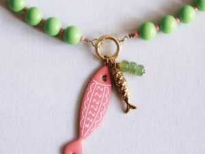 Kralen ketting met miyuki's - groen/zalm